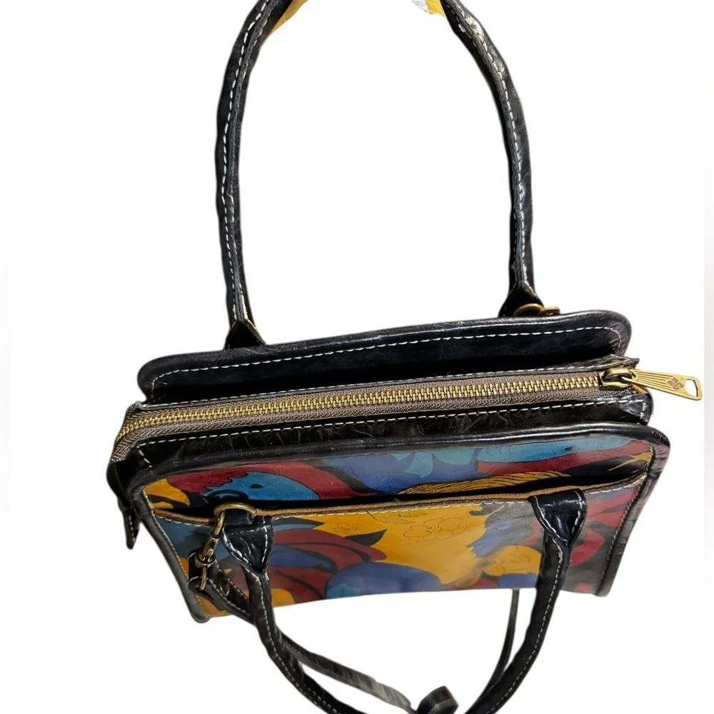 Patricia Nash leather top handle abstract faces crossbody bag